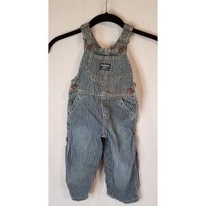 Vintage‎ OshKosh B'Gosh Striped Vestbak Denim Overalls union USA Made Train 12 M